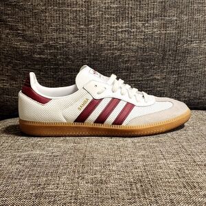 Adidas Samba White and Burgundy Sneakers